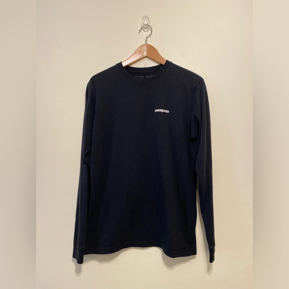 Patagonia Long-Sleeve Crew Tee in Black with Small Logo